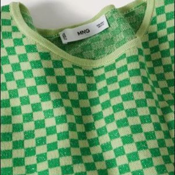 Mango Green Checkered Cropped Knit Sweater - Picture 3 of 6
